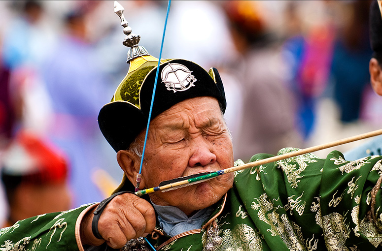 A Mongolian archery competitior at the Naadam Festival