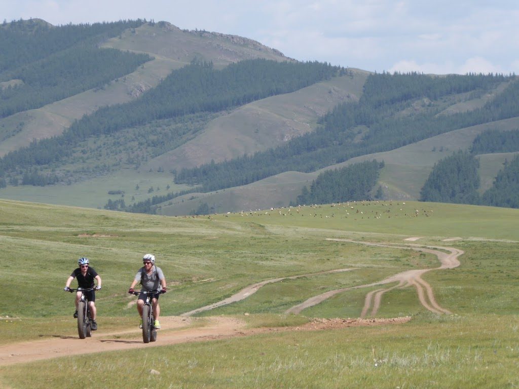 Two mountain bikers in Gorkhi Terelj National Park, Mongolia