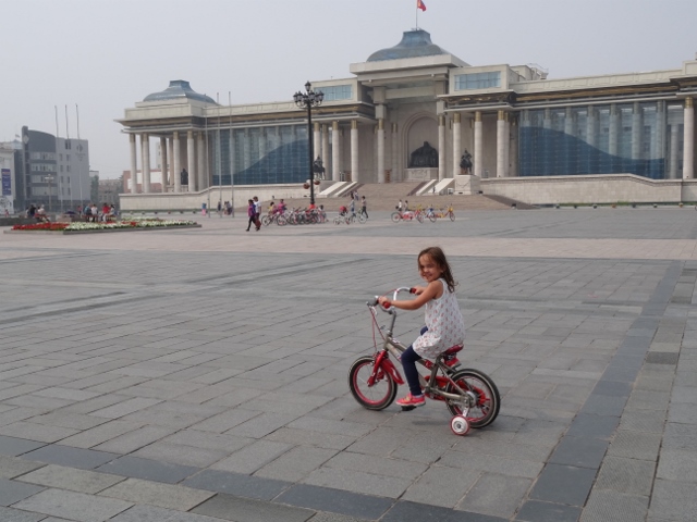 Exploring by bike - Sukhbaatar Square in Ulaanbaatar, Mongolia