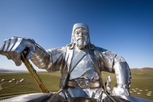 A close up of the Genghis Khan Equestrian Statue at Tsonjin Boldog in Mongolia