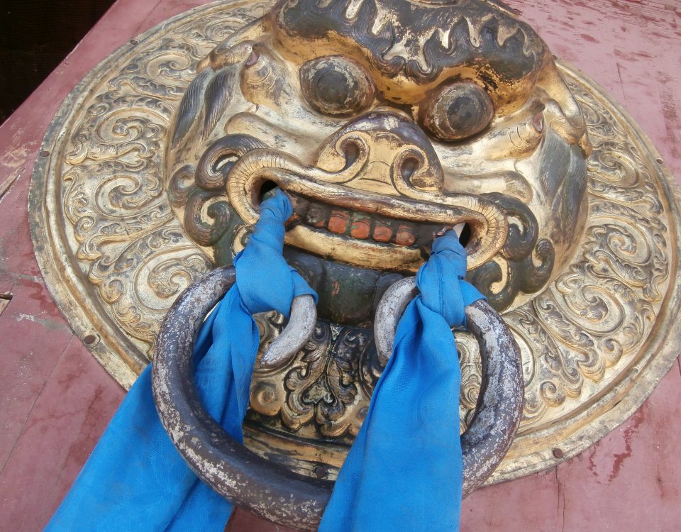 An image of a door at Erdene Zuu Monastery in Kharkhorin, Mongolia