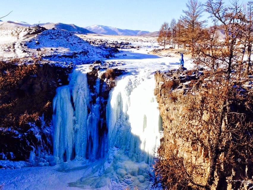 Explore the Orkhon Waterfall during our Modern Nomads Mongolia winter trip