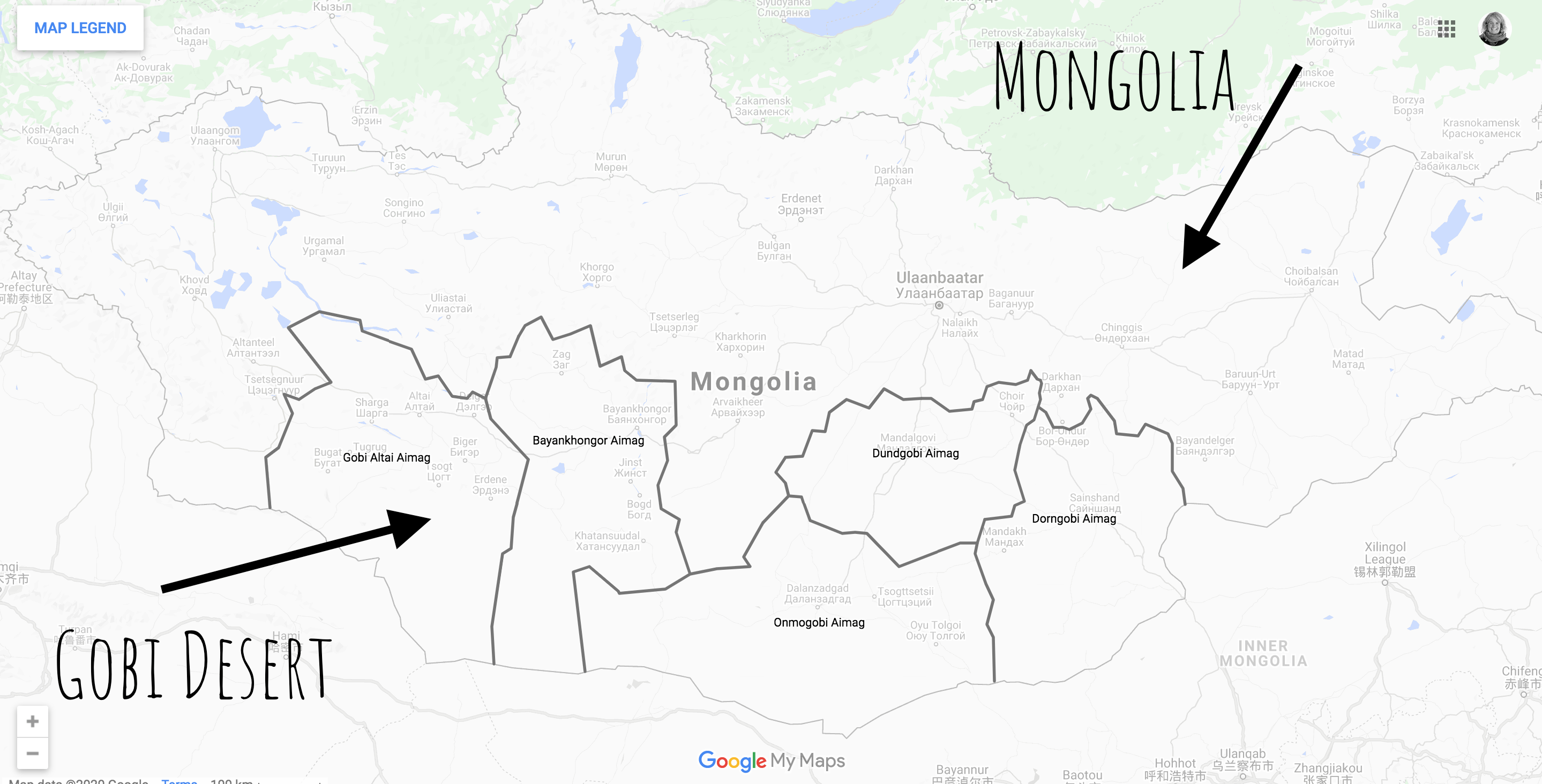 Map of Mongolia's Gobi Desert