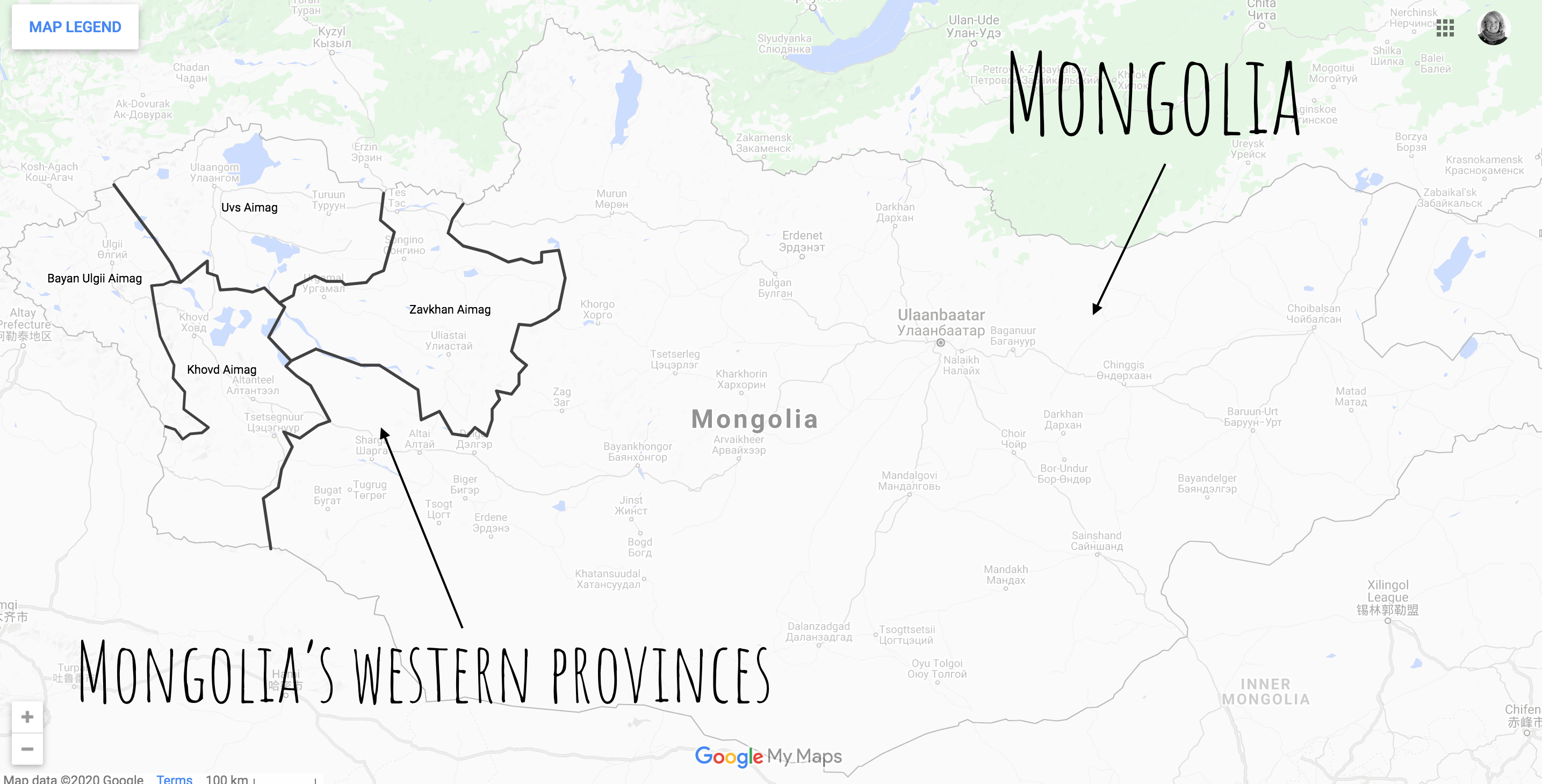 Map of western Mongolia - virtual tour of western Mongolia