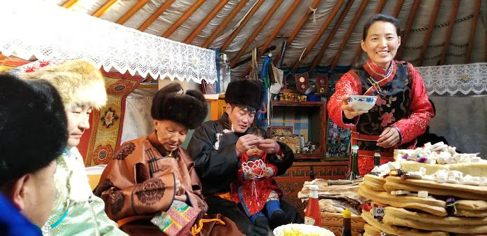 Mongolian herding family Lunar New Year