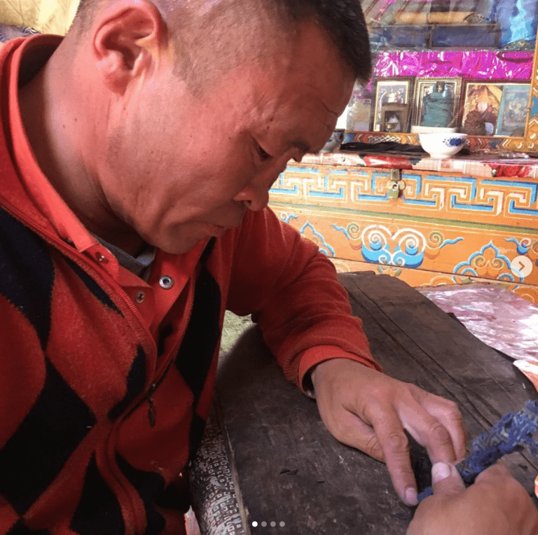 Leather worker in Mongolia