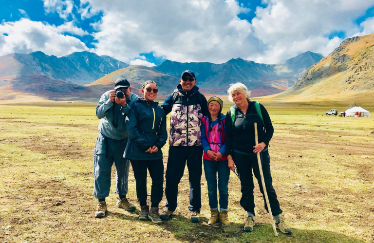 A group of people in western Mongolia on a tailor made tour with Eternal Landscapes